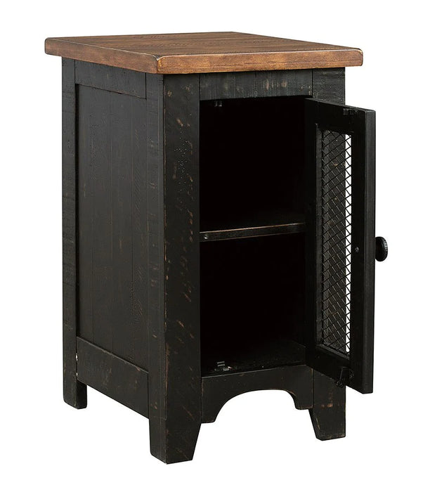 Valebeck Chairside End Table Cabinet Black w/ Brown Wood Top NEW T468-7