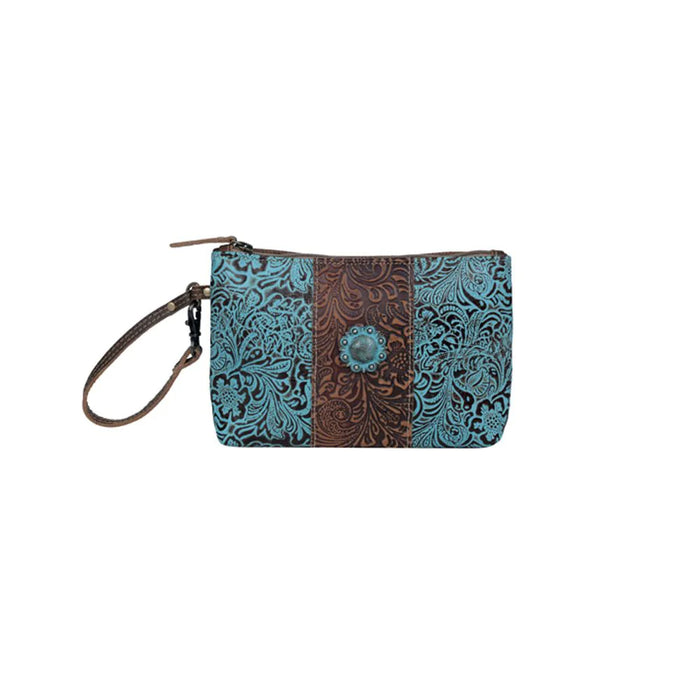 Aqua Hairon & Leather Wristlet Purse Hand Crafted Myra Bag NEW MY-S-3399