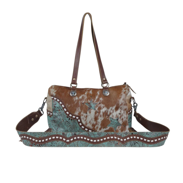 Turquoise Stars Hairon & Leather Concealed Carry Shoulder Crossbody Purse Hand Crafted Myra Bag NEW MY-S-3789