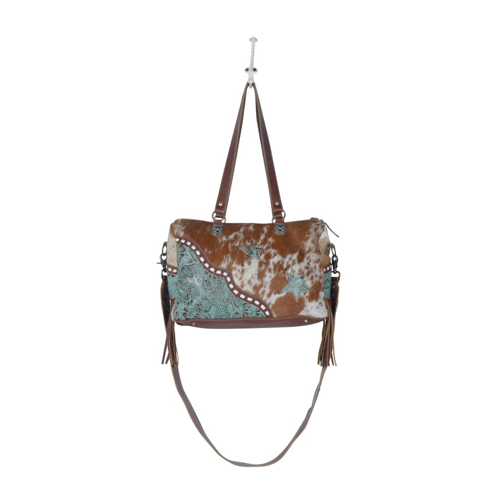 Turquoise Stars Hairon & Leather Concealed Carry Shoulder Crossbody Purse Hand Crafted Myra Bag NEW MY-S-3789