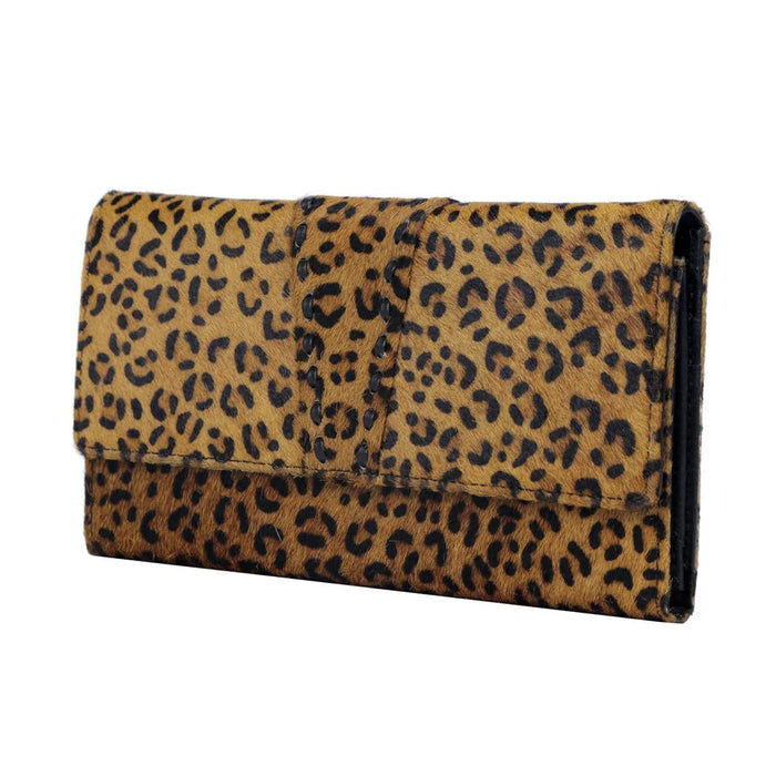 Pythagoras Hairon & Leather Leopard Print Wallet Hand Crafted Myra Bag NEW MY-S-3870