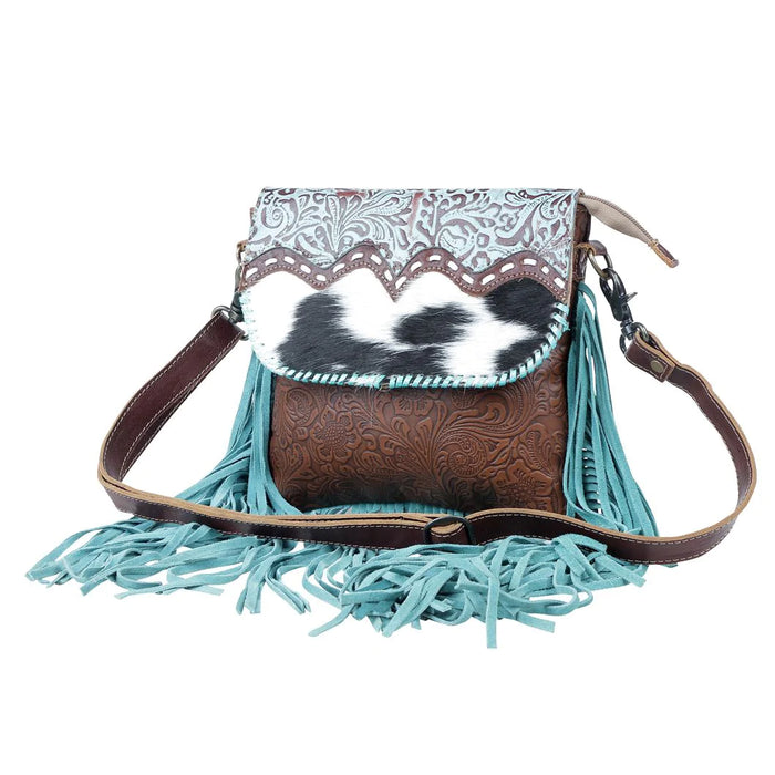 Conglomerate Cowhide & Leather w/ Fringe Shoulder & Crossbody Purse Hand Crafted Myra Bag NEW MY-S-4680