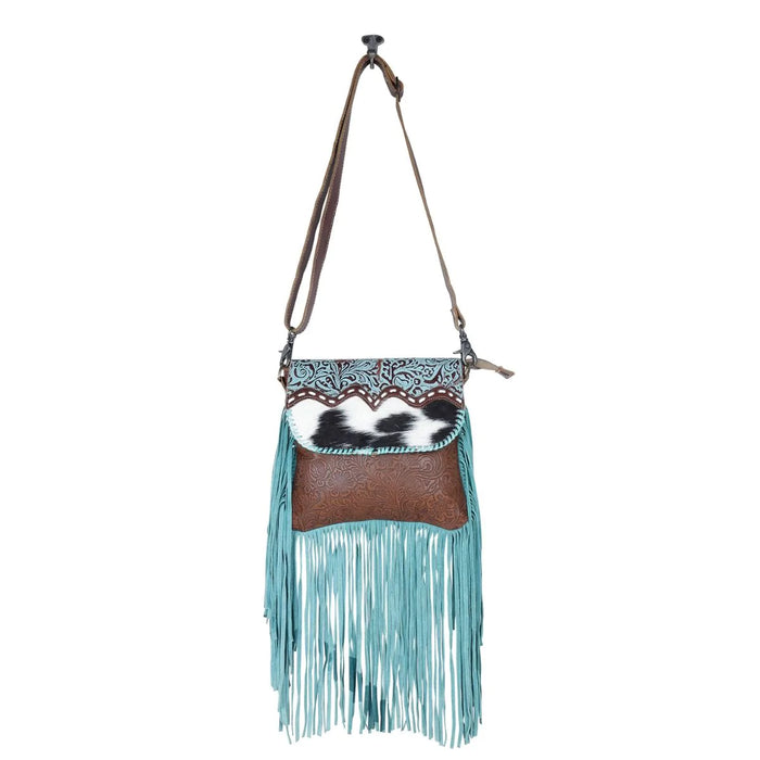 Conglomerate Cowhide & Leather w/ Fringe Shoulder & Crossbody Purse Hand Crafted Myra Bag NEW MY-S-4680