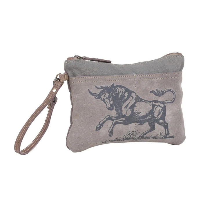 Ashva Cotton & Leather Bull Pouch Wristlet Purse Hand Crafted Myra Bag NEW MY-S-4787