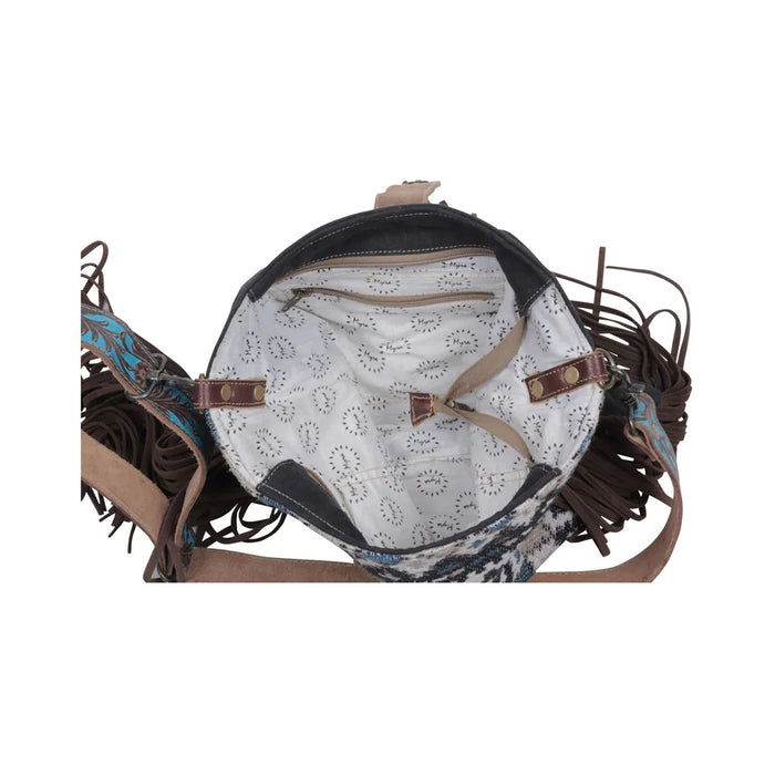 Lyrical Layers Rug Canvas & Leather w/ Fringe Shoulder Crossbody Purse Hand Crafted Myra Bag NEW MY-S-5248