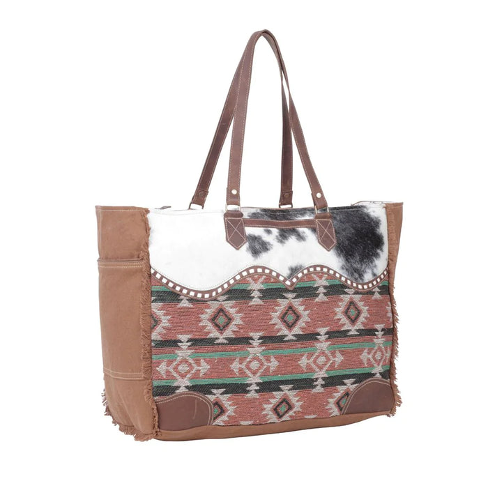 Ramona Translations Canvas, Rug, Cowhide & Leather Weekender Tote Hand Crafted Myra Bag NEW MY-S-5289