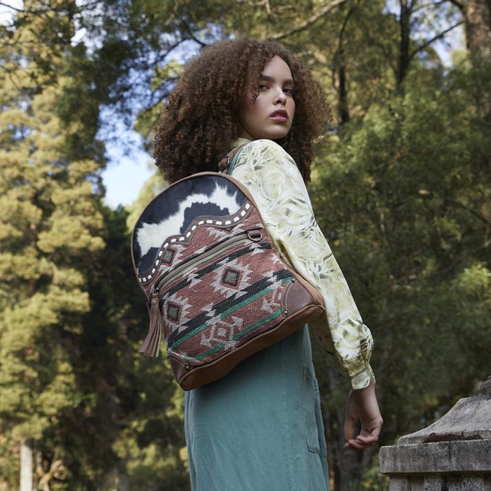avery leather backpack Avery Cowhide, Leather, Rug & Canvas Backpack Saddle Blanket Style Hand Crafted Myra Bag NEW MY-S-5294