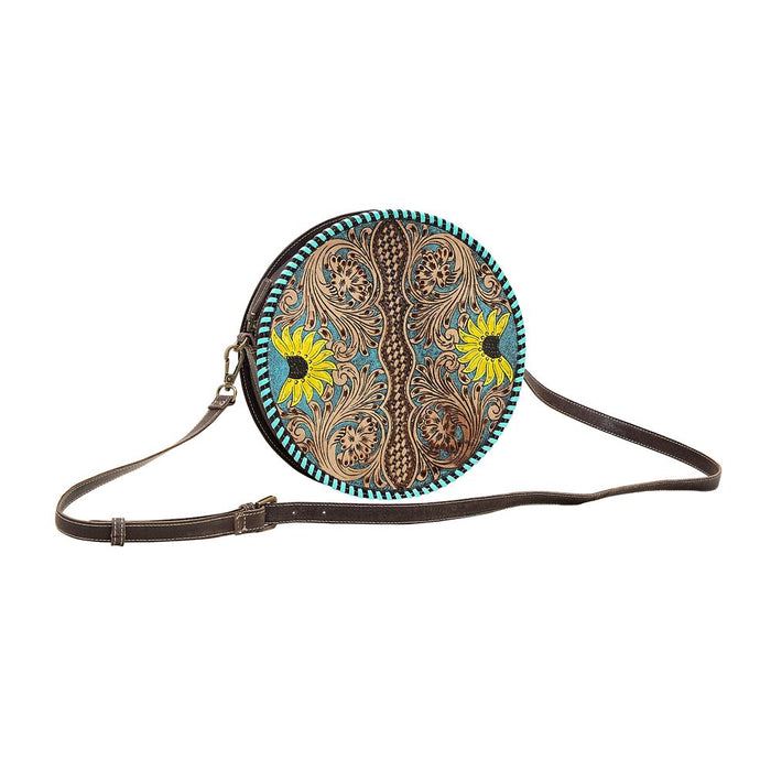 Boho Teal Leather Round Wallet Purse Hand Crafted Myra Bag NEW MY-S-5832